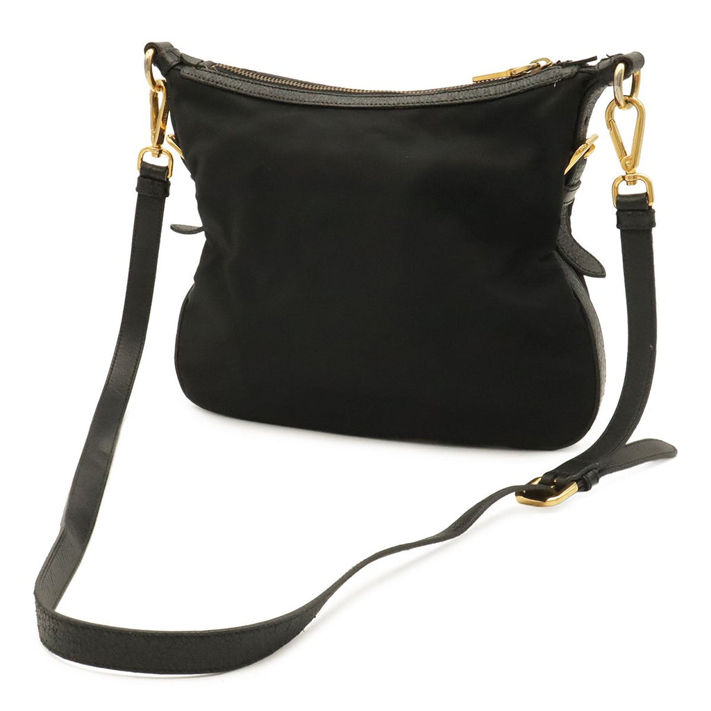 Prada Triangle Logo Shoulder Bag Crossbody Nylon Leather Nero Black Gold — view 2