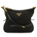 Prada Triangle Logo Shoulder Bag Crossbody Nylon Leather Nero Black Gold