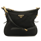 Prada Triangle Logo Shoulder Bag Crossbody Nylon Leather Nero Black Gold