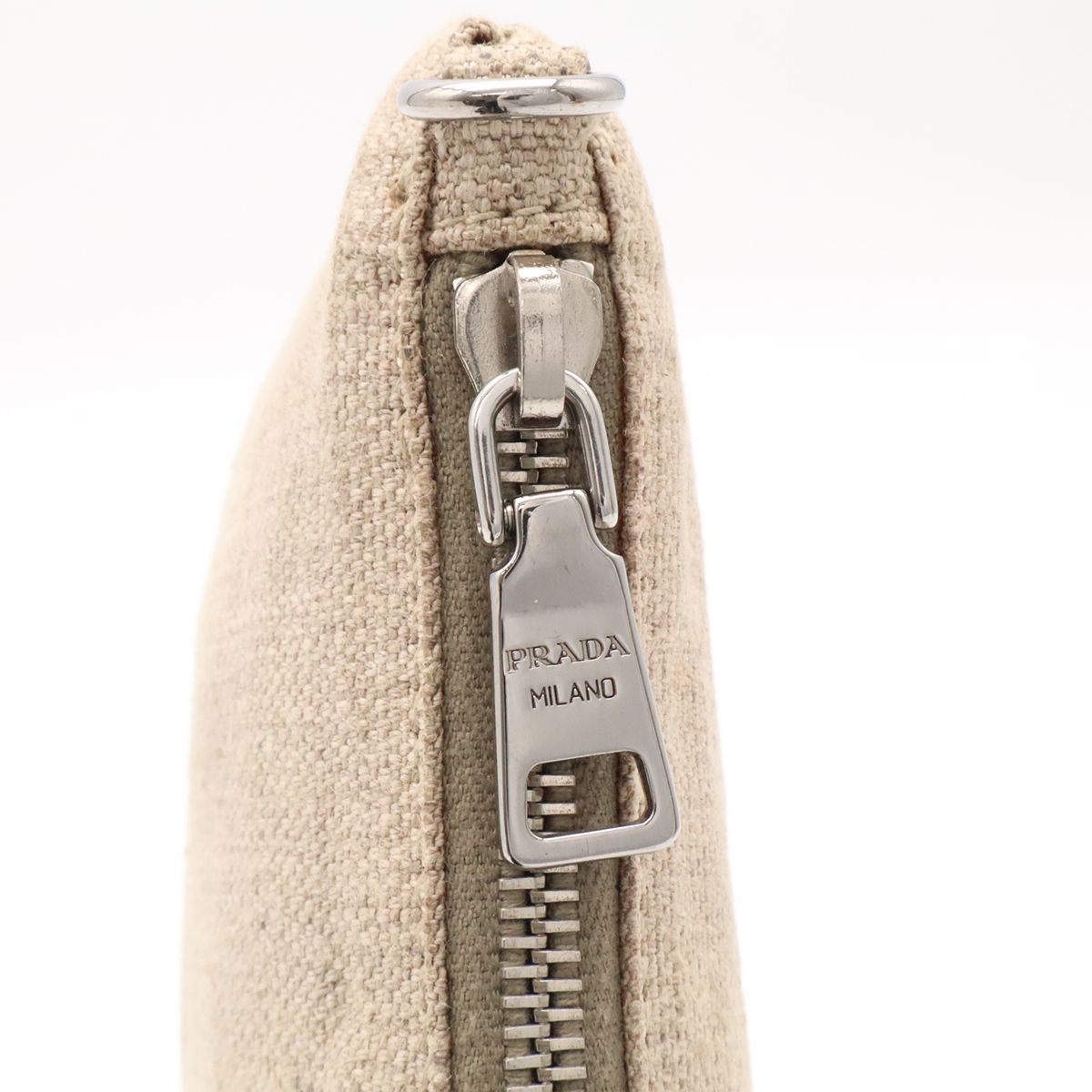 Prada Logo Pouch Party Mini Bag Jute Beige Silver — view 5