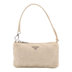 Prada Logo Pouch Party Mini Bag Jute Beige Silver