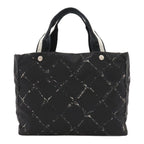 Chanel Vintage Travel Line Tote Shoulder Bag Nylon Black Red