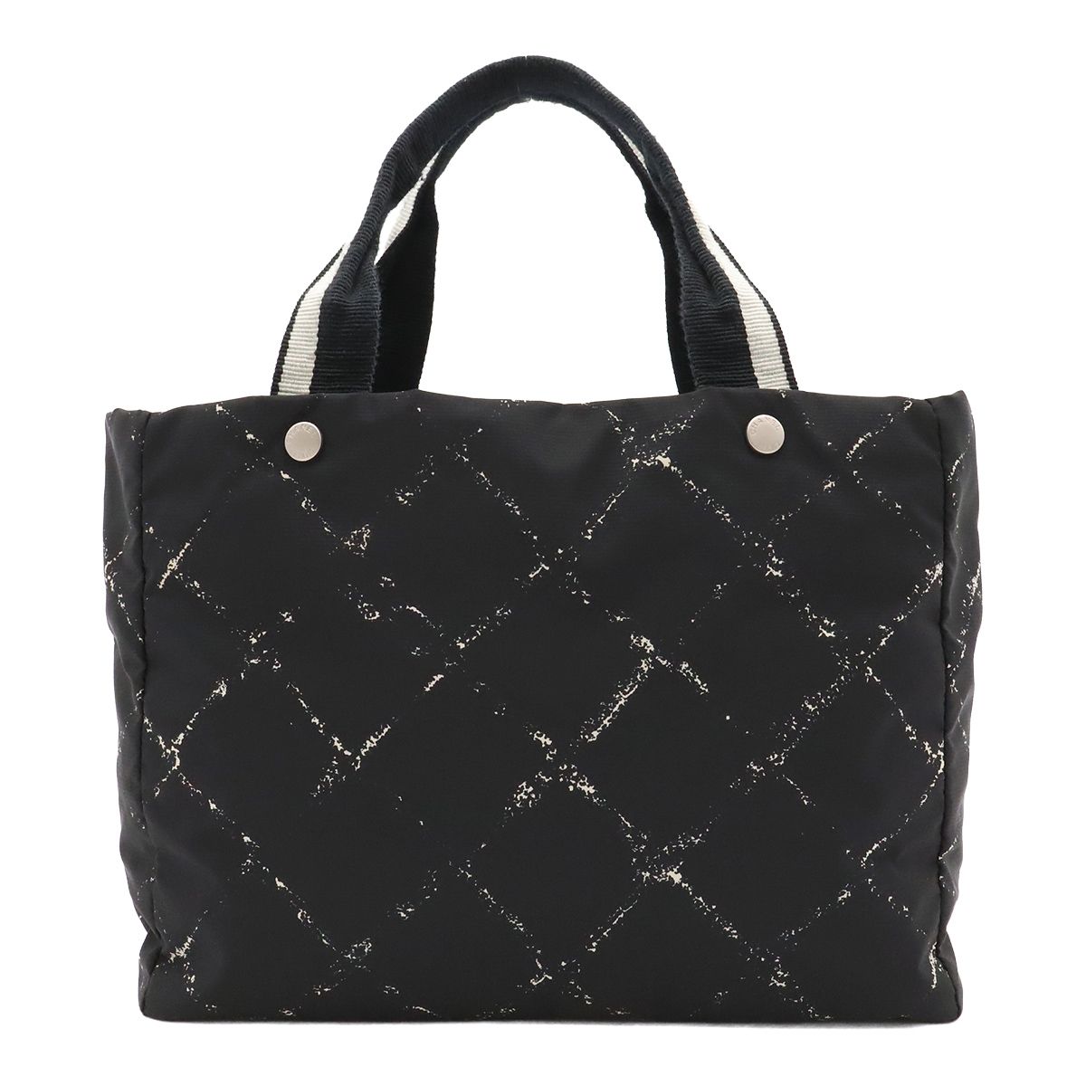 Chanel Vintage Travel Line Tote Shoulder Bag Nylon Black Red