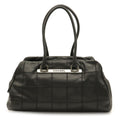 Chanel Choco Bar Boston Bag Shoulder Caviar Leather Black Silver