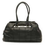 Chanel Choco Bar Boston Bag Shoulder Caviar Leather Black Silver