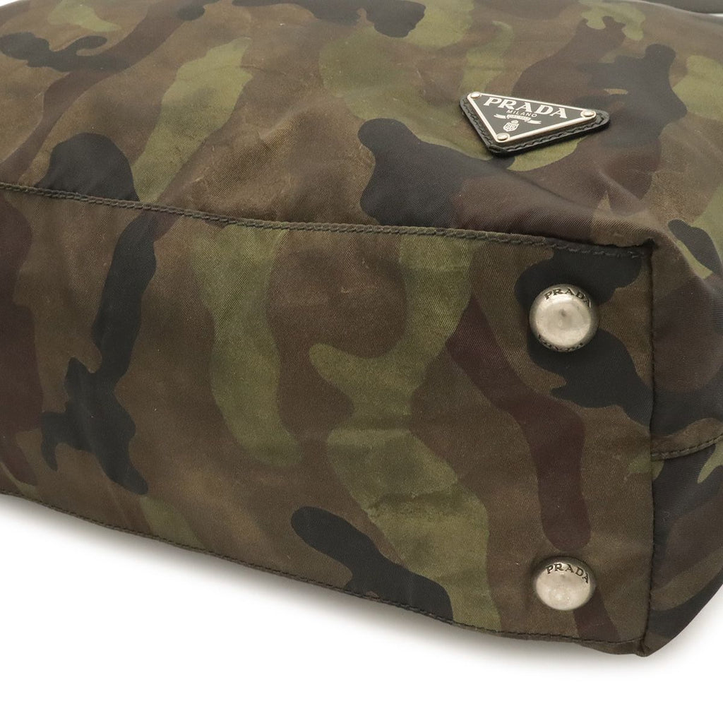 Prada Triangle Logo Tote Bag Shoulder Camouflage Pattern Nylon Leather Mimetico — view 3