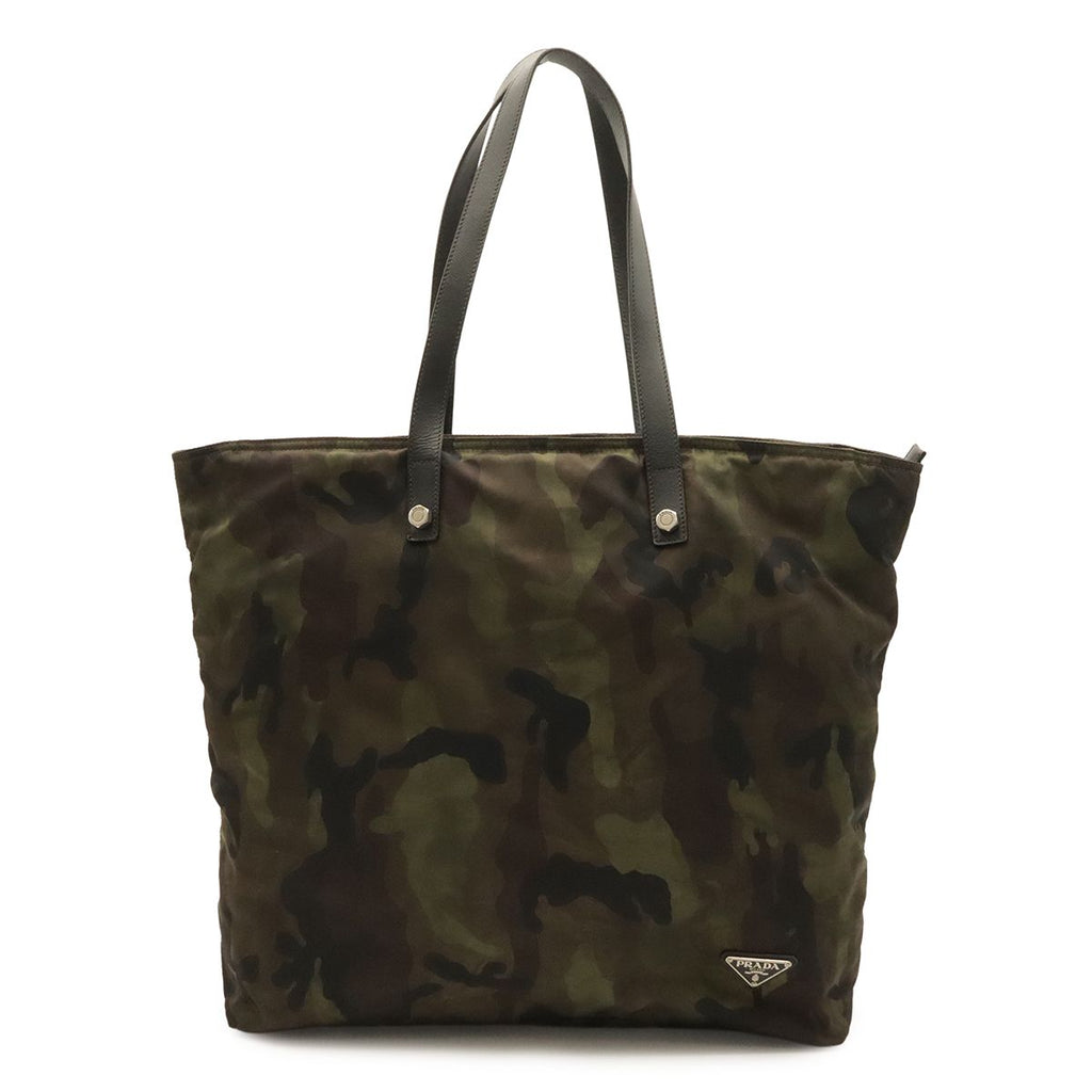 Prada Triangle Logo Tote Bag Shoulder Camouflage Pattern Nylon Leather Mimetico