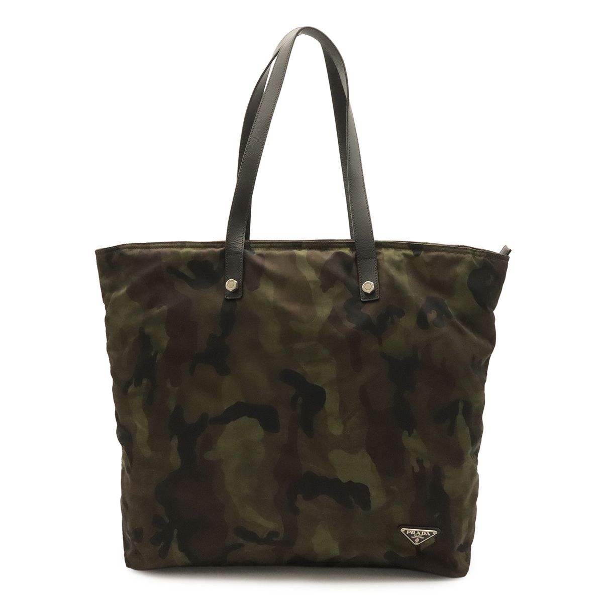 Prada Triangle Logo Tote Bag Shoulder Camouflage Pattern Nylon Leather Mimetico