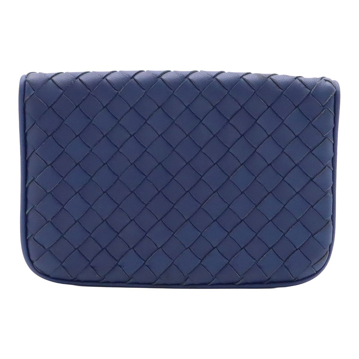 Bottega Veneta Intrecciato Wallet Bifold Leather Navy Blue