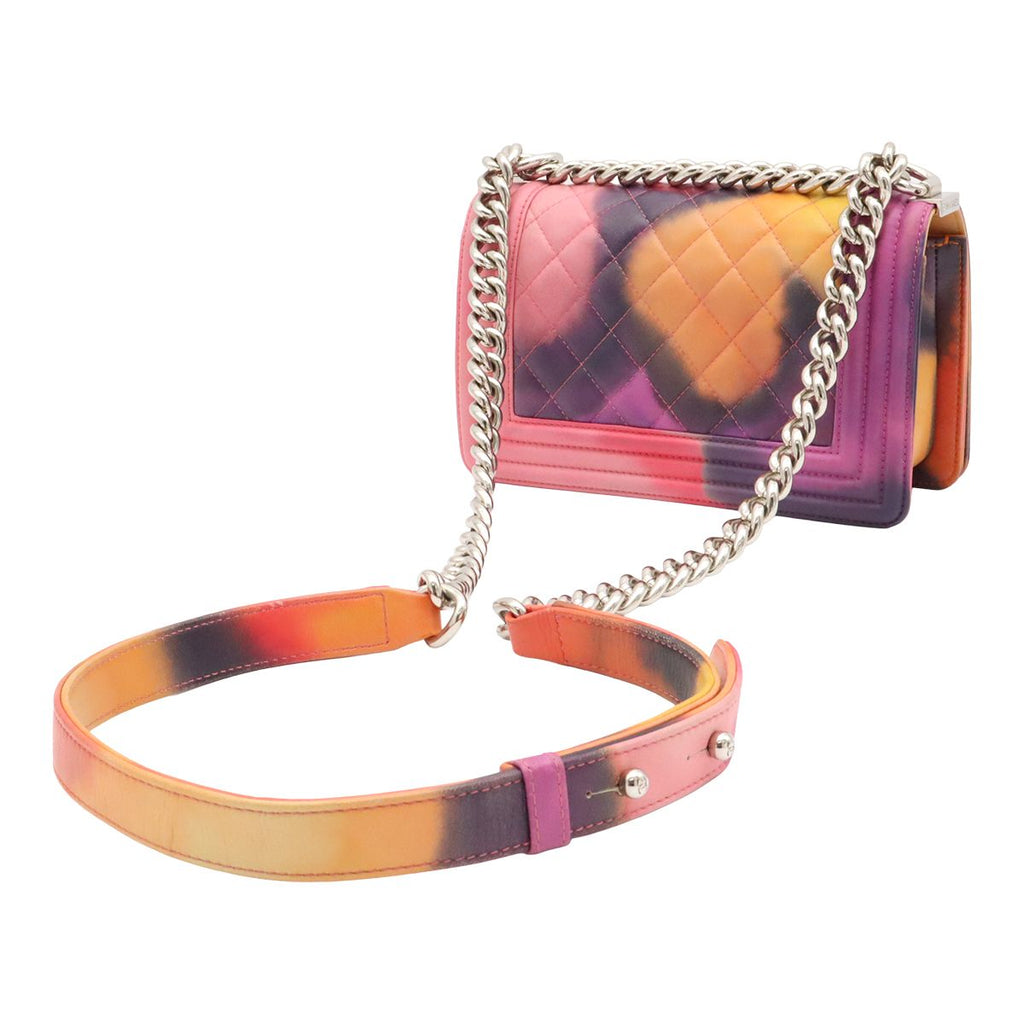 Chanel Boy Flower Power Quilted CC Logo Chain Shoulder Bag Leather Pink Purple — view 2