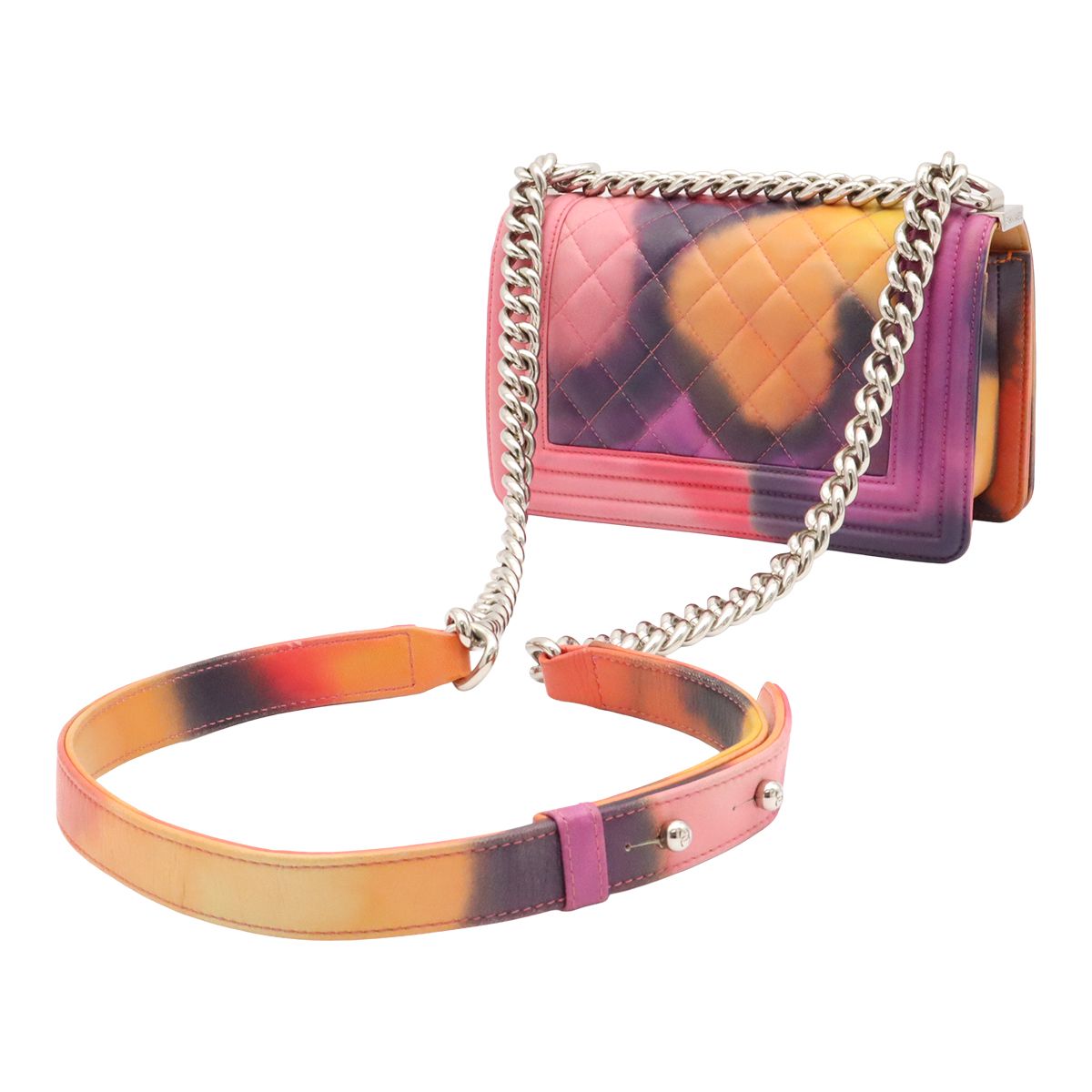 Chanel Boy Flower Power Quilted CC Logo Chain Shoulder Bag Leather Pink Purple — view 2