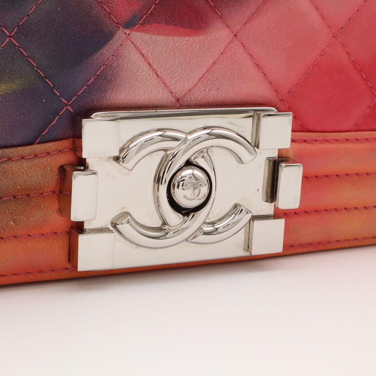 Chanel Boy Flower Power Quilted CC Logo Chain Shoulder Bag Leather Pink Purple — view 6