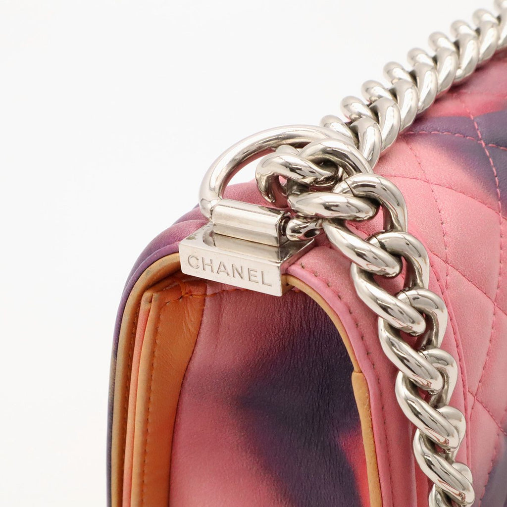 Chanel Boy Flower Power Quilted CC Logo Chain Shoulder Bag Leather Pink Purple — view 5