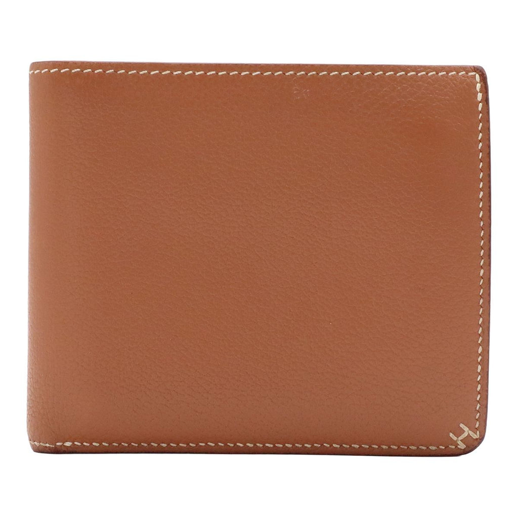 Hermes H Sellier Compact Wallet Bifold Evercolor Leather Gold Brown