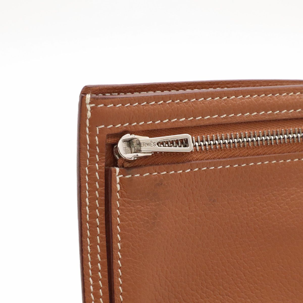 Hermes H Sellier Compact Wallet Bifold Evercolor Leather Gold Brown — view 5