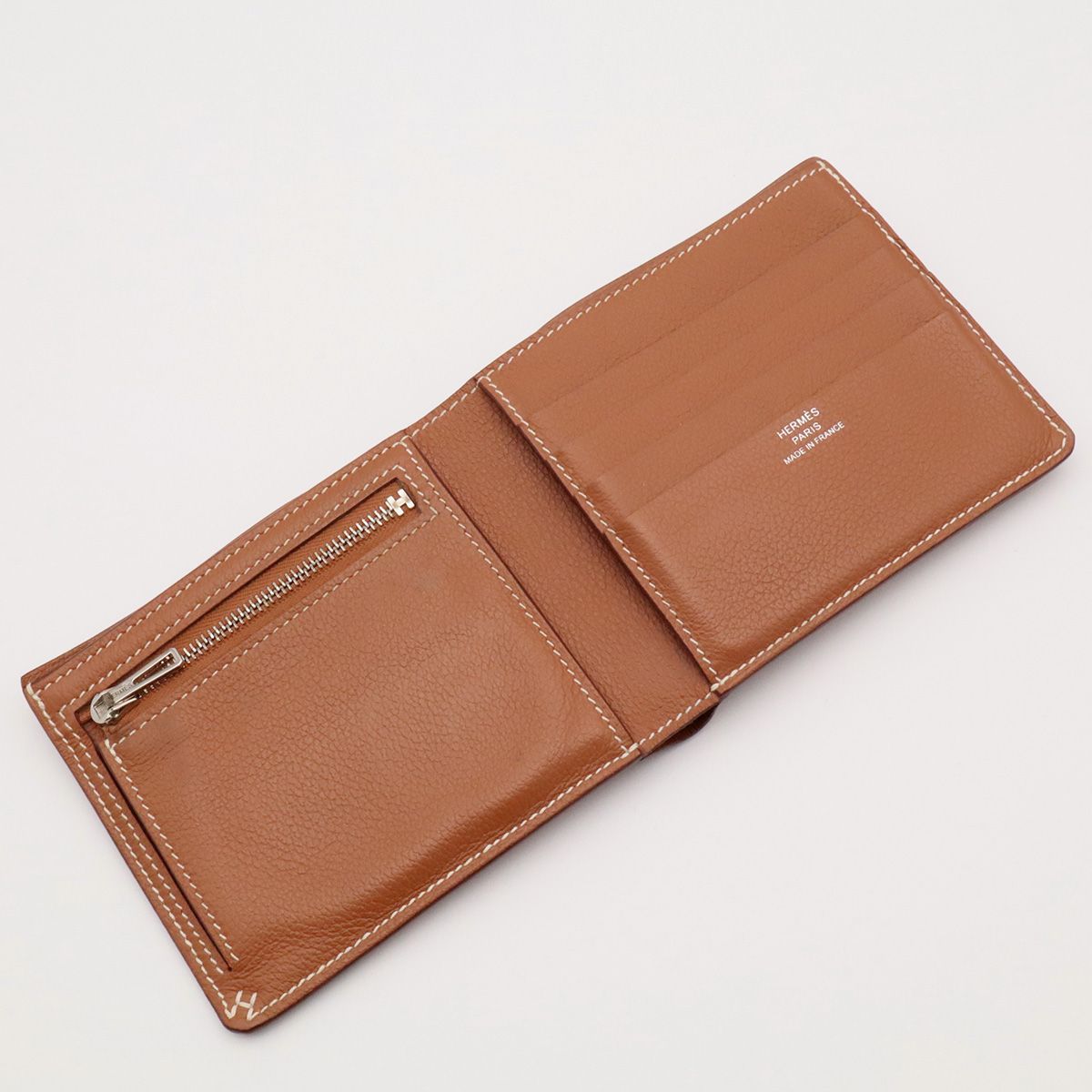 Hermes H Sellier Compact Wallet Bifold Evercolor Leather Gold Brown — view 4