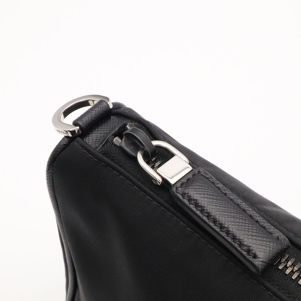Prada Re-Nylon Triangle Logo Shoulder Bag 2-Way Clutch Nylon Leather Nero Black — view 5