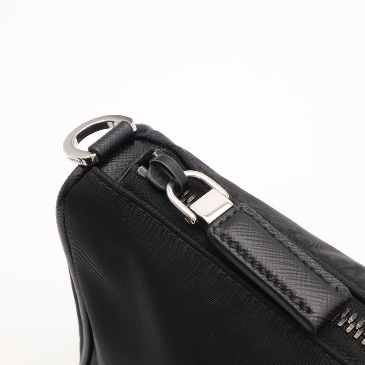 Prada Re-Nylon Triangle Logo Shoulder Bag 2-Way Clutch Nylon Leather Nero Black — view 5