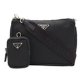 Prada Re-Nylon Triangle Logo Shoulder Bag 2-Way Clutch Nylon Leather Nero Black