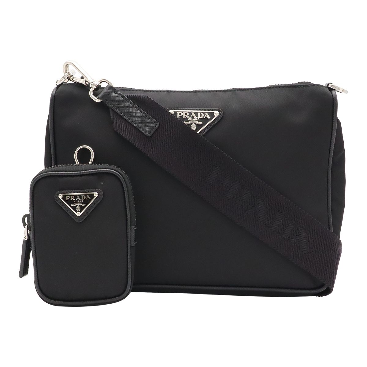 Prada Re-Nylon Triangle Logo Shoulder Bag 2-Way Clutch Nylon Leather Nero Black