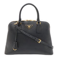 Prada Dome Shape 2-Way Shoulder Bag Crossbody Saffiano Leather Nero Black Gold