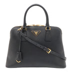 Prada Dome Shape 2-Way Shoulder Bag Crossbody Saffiano Leather Nero Black Gold