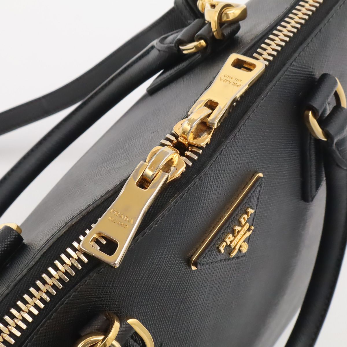 Prada Dome Shape 2-Way Shoulder Bag Crossbody Saffiano Leather Nero Black Gold — view 5