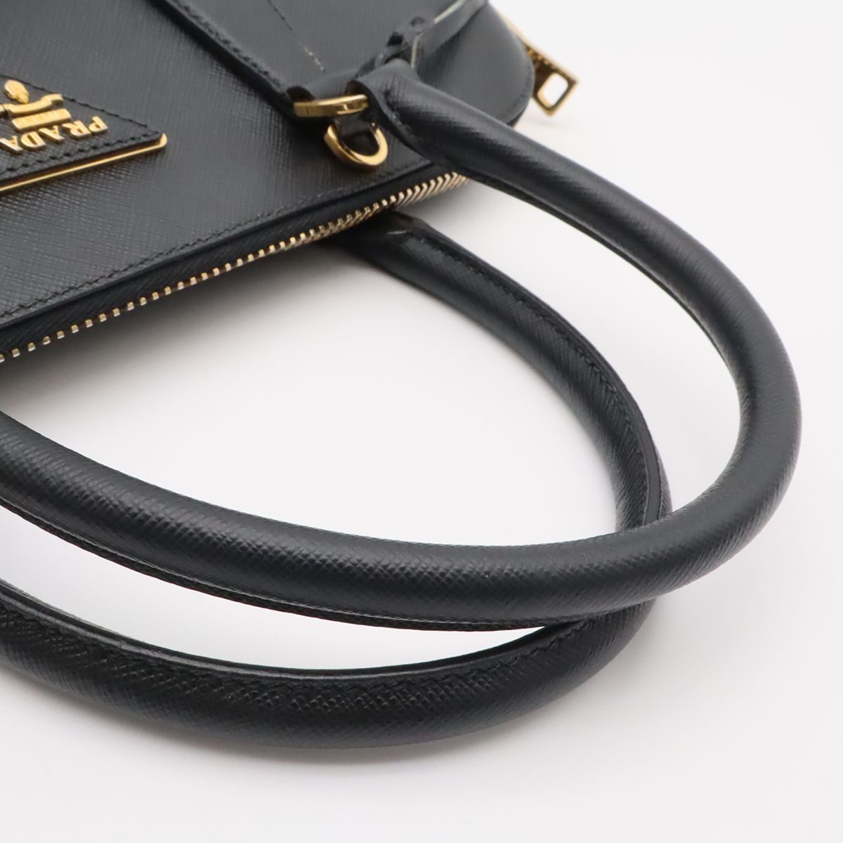 Prada Dome Shape 2-Way Shoulder Bag Crossbody Saffiano Leather Nero Black Gold — view 4