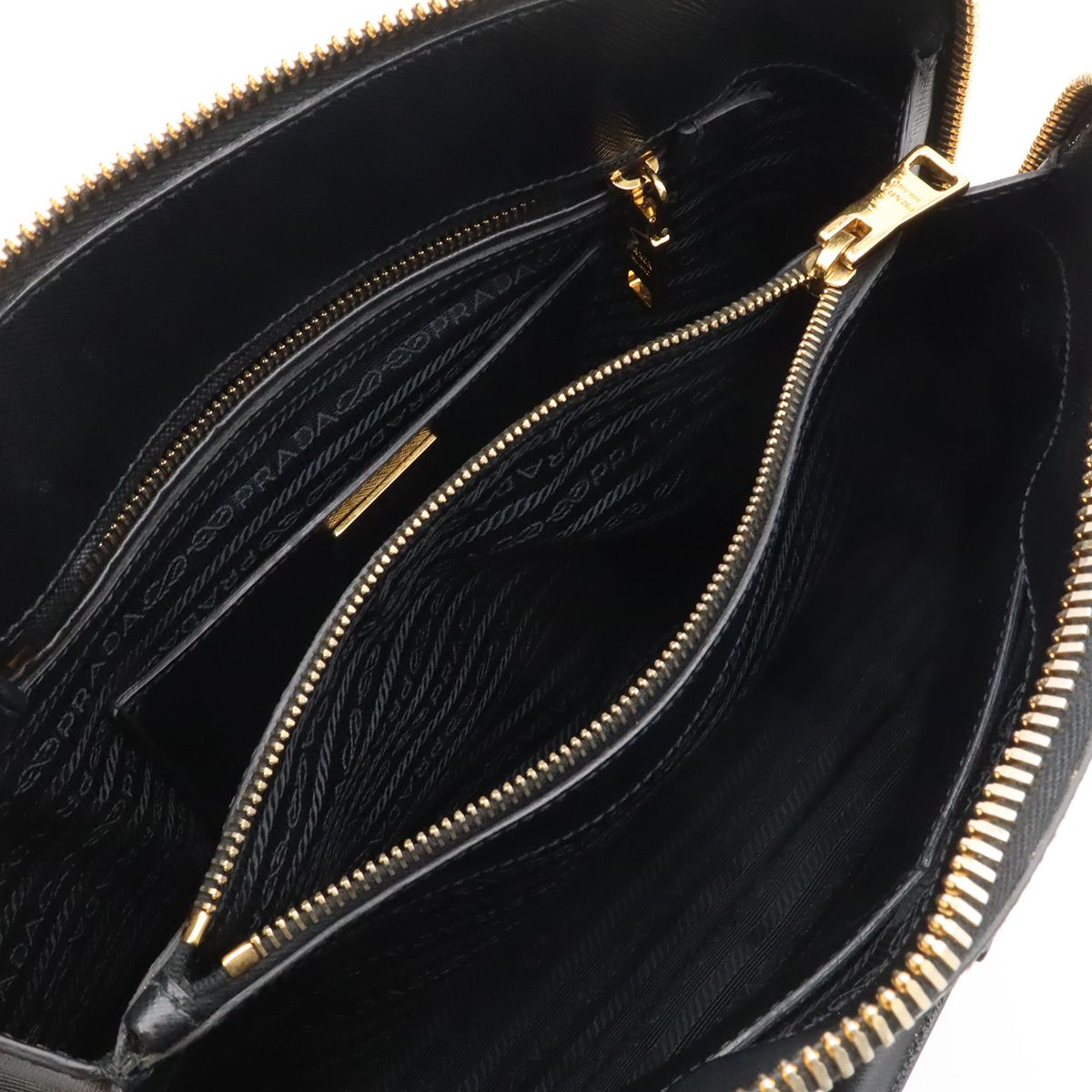 Prada Dome Shape 2-Way Shoulder Bag Crossbody Saffiano Leather Nero Black Gold — view 6