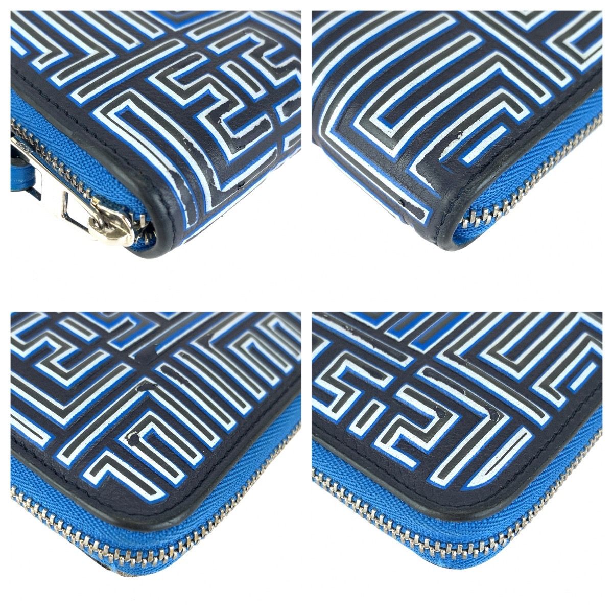 Loewe Maze Zip Around Blue Navy Silver Leather Wallet — view 3