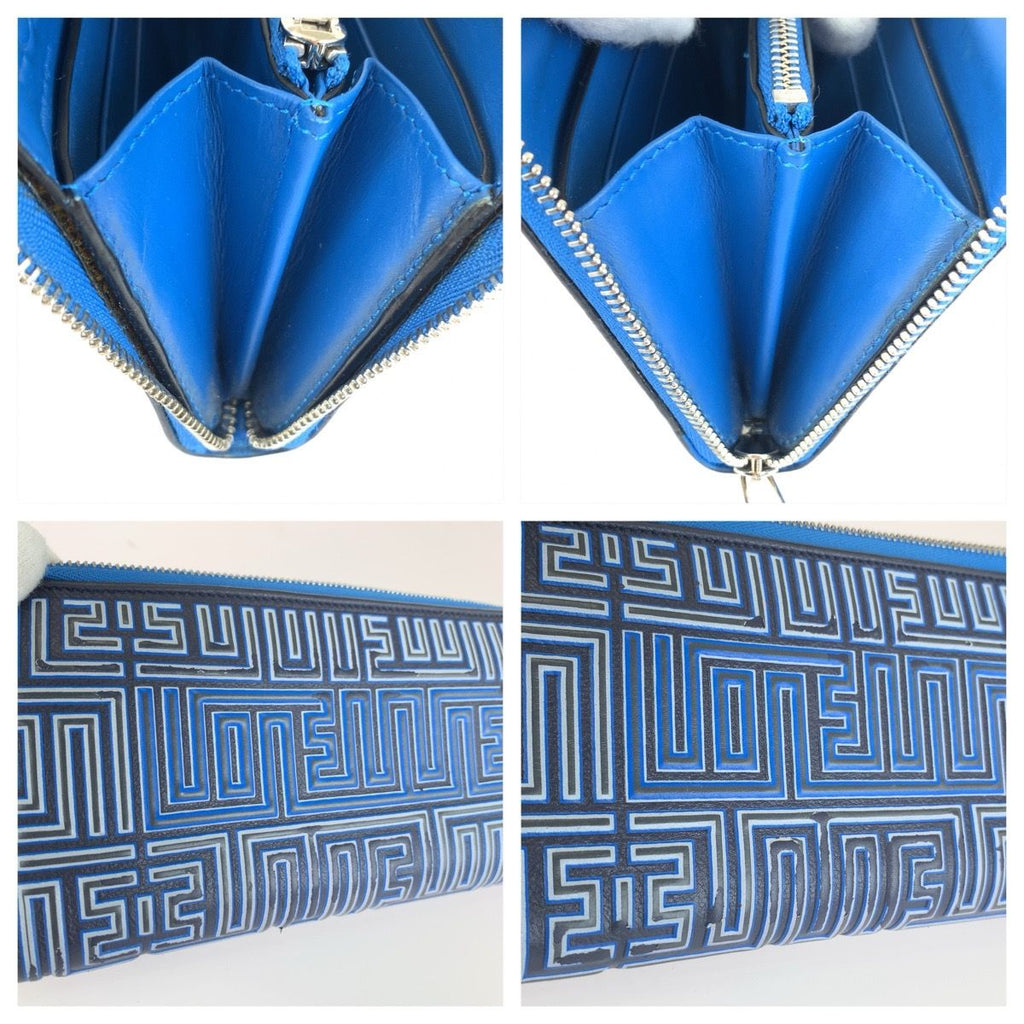 Loewe Maze Zip Around Blue Navy Silver Leather Wallet — view 8