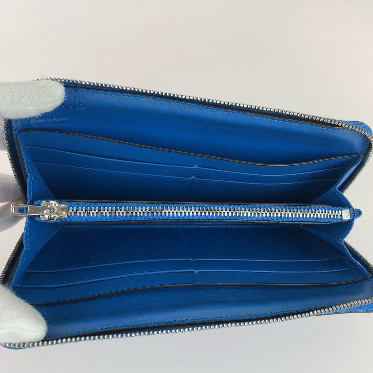 Loewe Maze Zip Around Blue Navy Silver Leather Wallet — view 6