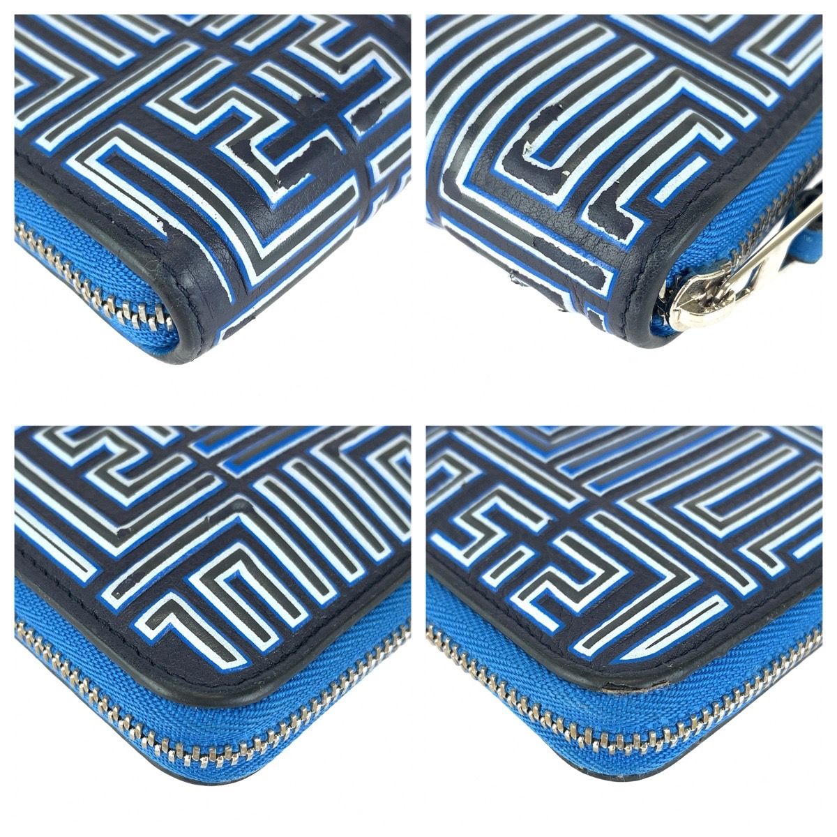 Loewe Maze Zip Around Blue Navy Silver Leather Wallet — view 4