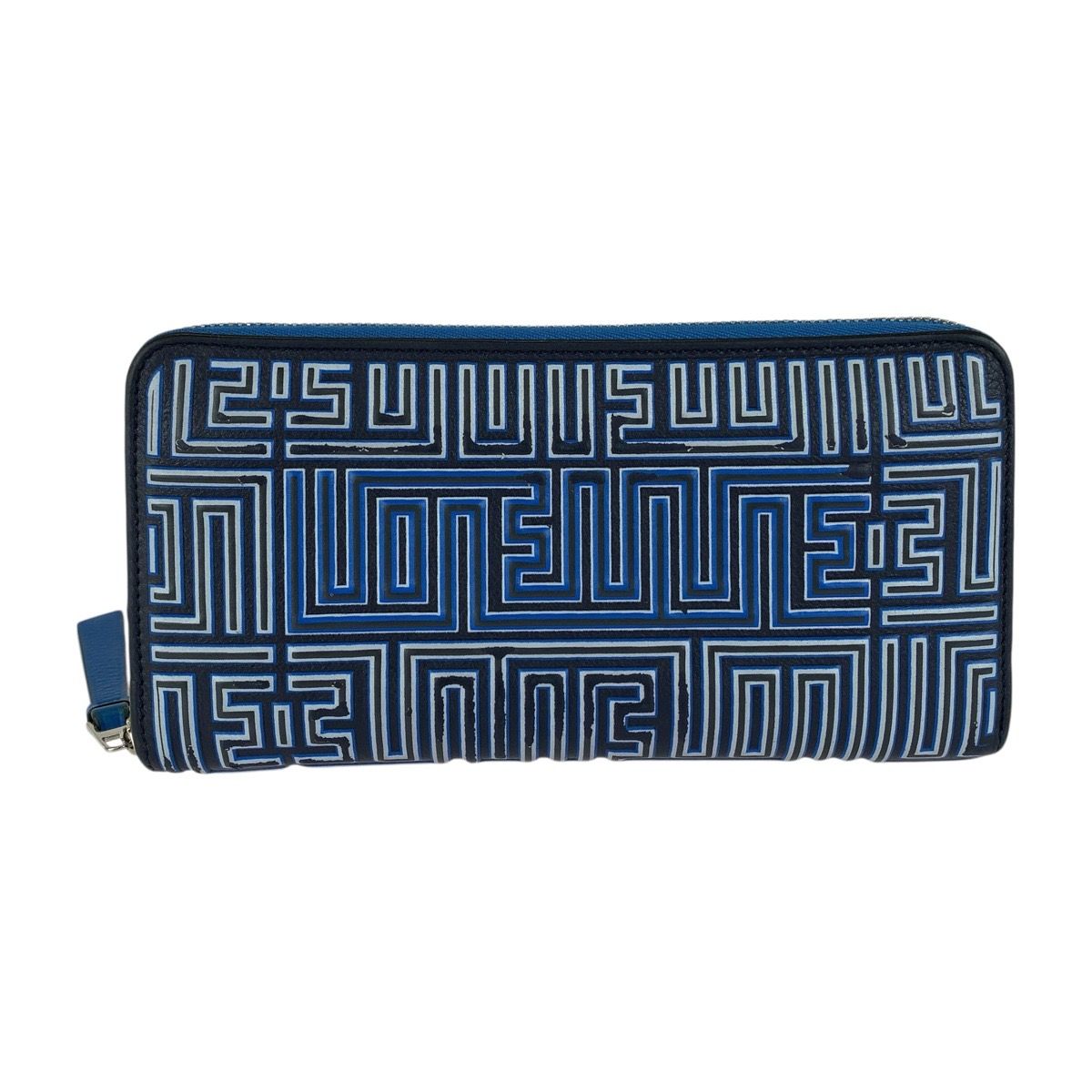 Loewe Maze Zip Around Blue Navy Silver Leather Wallet