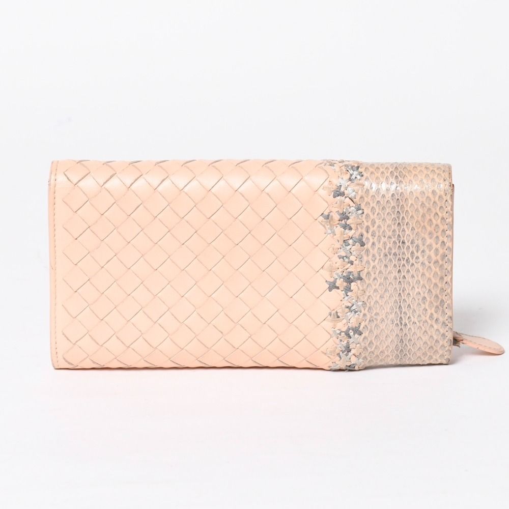 Bottega Veneta Intrecciato Bifold Wallet Python Leather Light Pink — view 2
