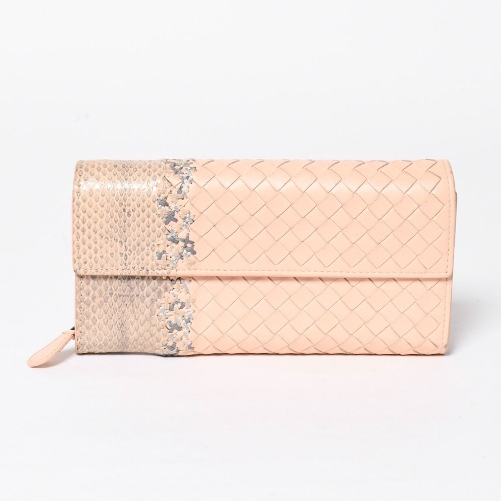 Bottega Veneta Intrecciato Bifold Wallet Python Leather Light Pink