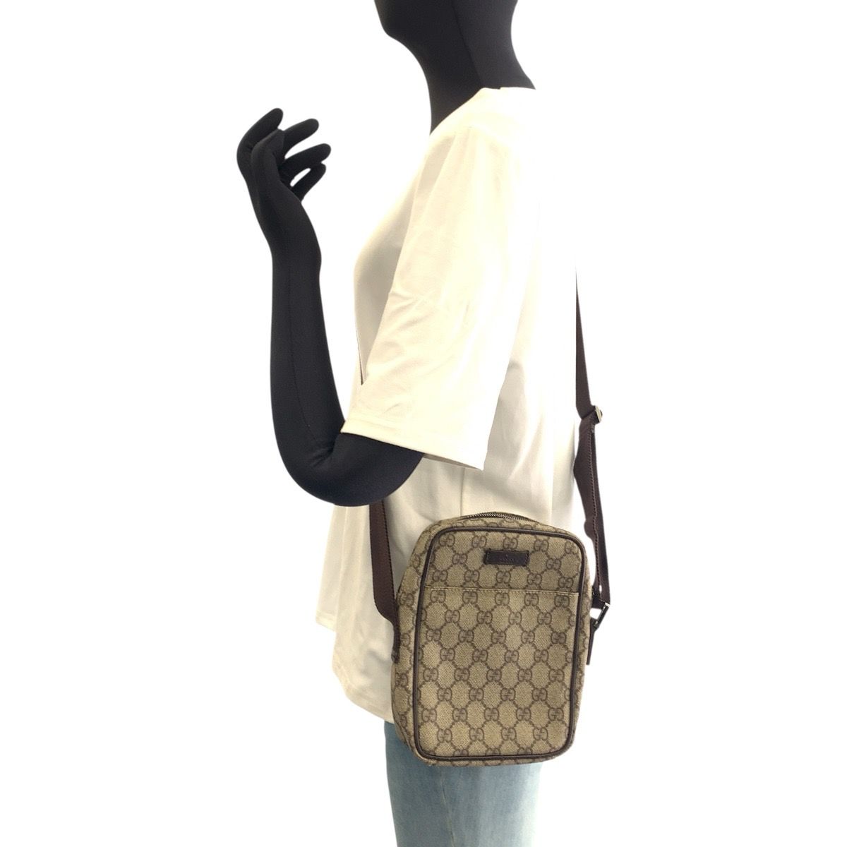 Gucci Beige Brown GG Supreme Canvas Leather Shoulder Bag Pochette — view 6