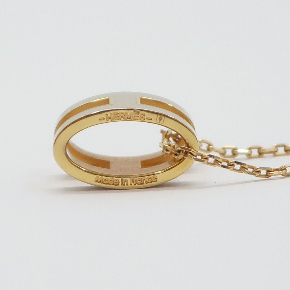 Hermes Necklace Pop H Brown Glace Yellow Gold H Logo Regular Pendant — view 3
