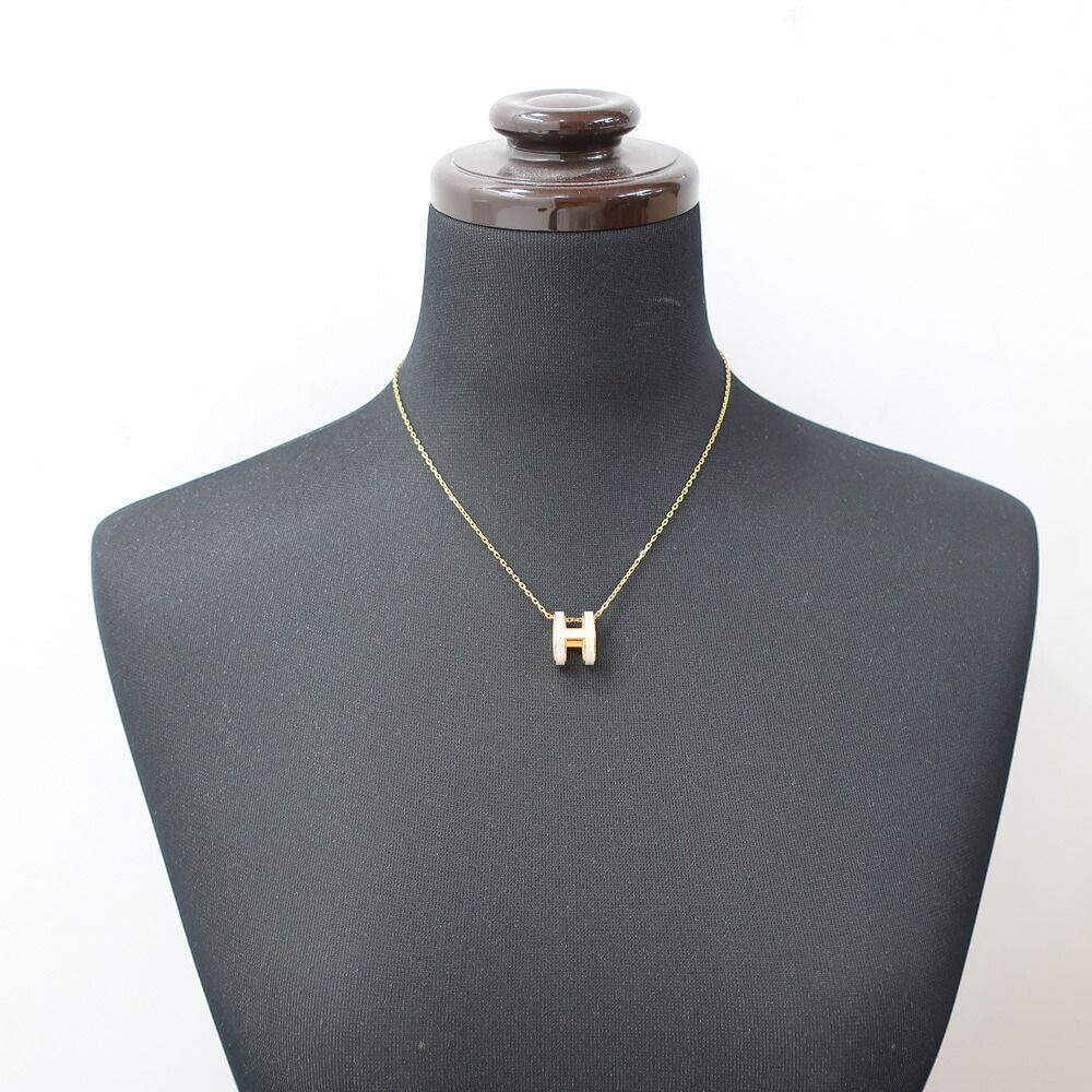 Hermes Necklace Pop H Brown Glace Yellow Gold H Logo Regular Pendant — view 7