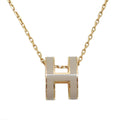 Hermes Necklace Pop H Brown Glace Yellow Gold H Logo Regular Pendant