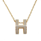 Hermes Necklace Pop H Brown Glace Yellow Gold H Logo Regular Pendant