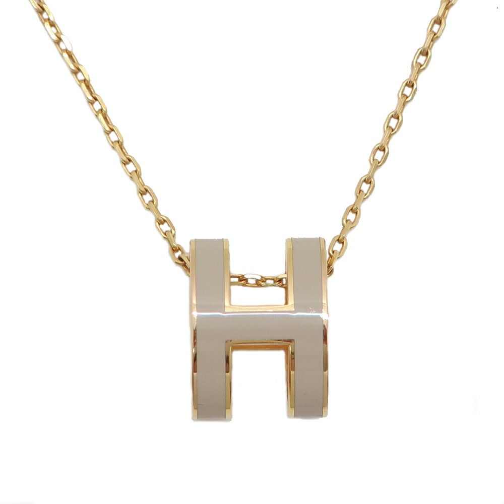 Hermes Necklace Pop H Brown Glace Yellow Gold H Logo Regular Pendant