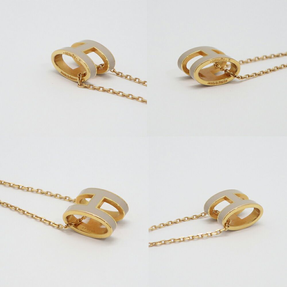Hermes Necklace Pop H Brown Glace Yellow Gold H Logo Regular Pendant — view 5