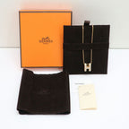 Hermes Necklace Pop H Brown Glace Yellow Gold H Logo Regular Pendant — view 8