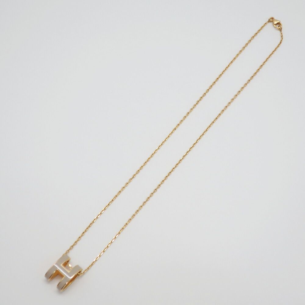 Hermes Necklace Pop H Brown Glace Yellow Gold H Logo Regular Pendant — view 6