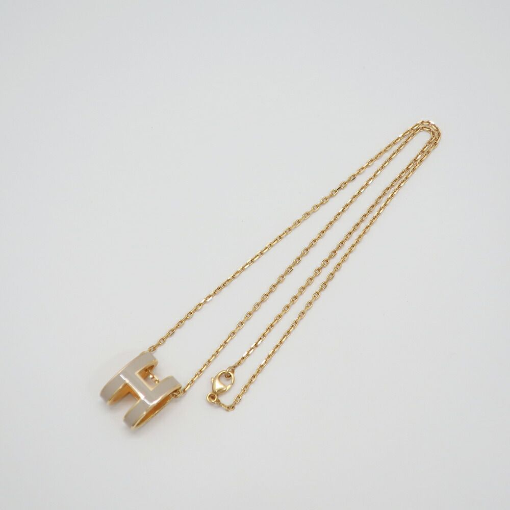Hermes Necklace Pop H Brown Glace Yellow Gold H Logo Regular Pendant — view 2