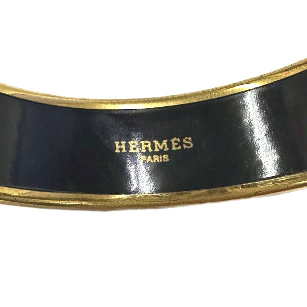 Hermes Enamel Brazil GM Cloisonne Bangle Bracelet Black Gold — view 5