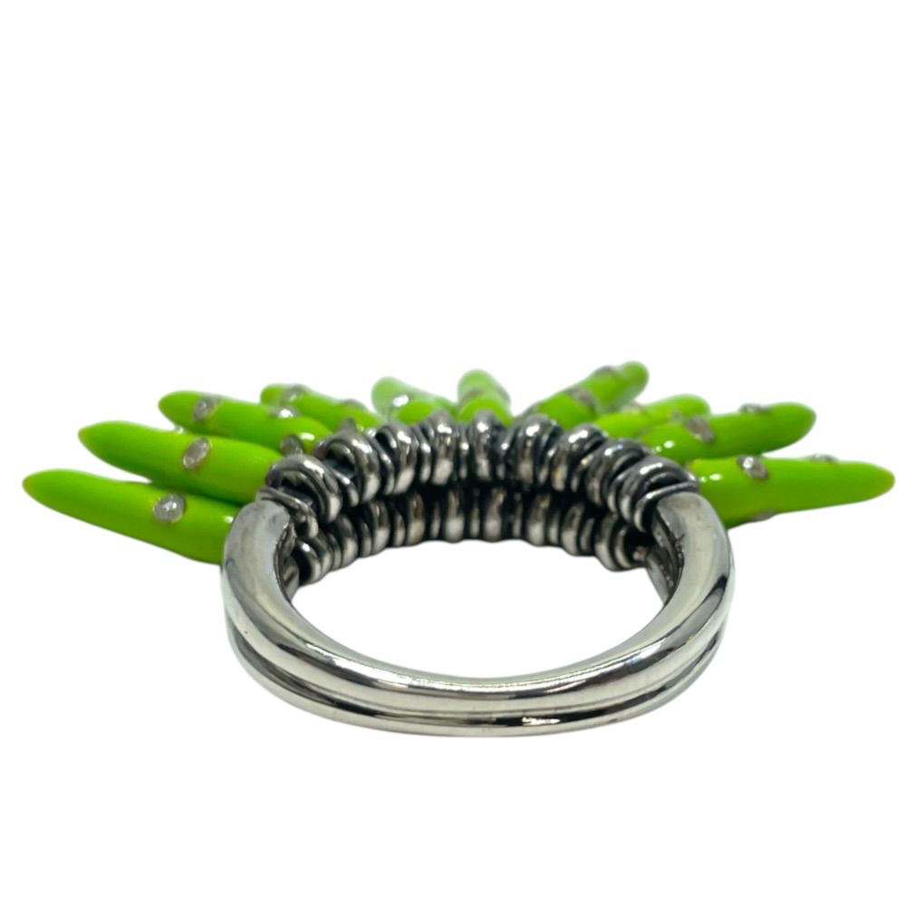 Bottega Veneta Ring Fringe Motif Metal Enamel Stone Silver Green — view 8