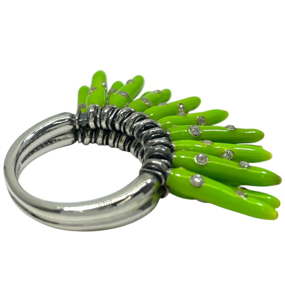 Bottega Veneta Ring Fringe Motif Metal Enamel Stone Silver Green — view 3