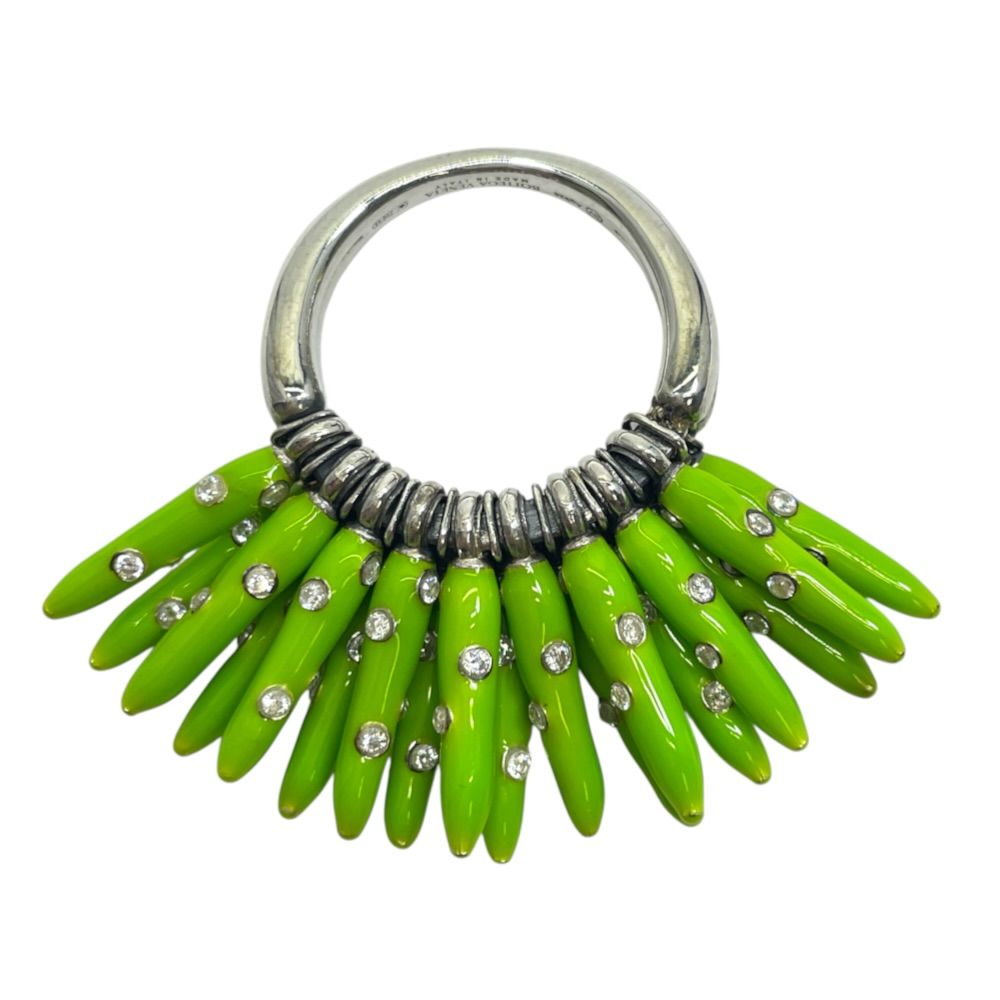 Bottega Veneta Ring Fringe Motif Metal Enamel Stone Silver Green — view 2